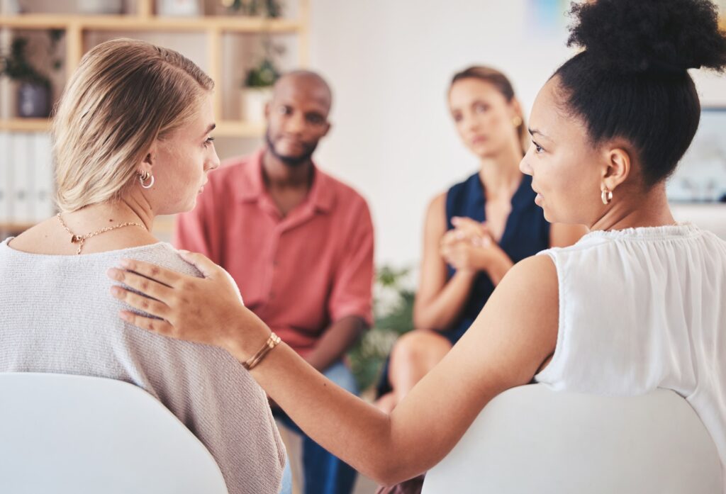 Psychology, mental health and support with a woman in counseling for help with depression and anxie